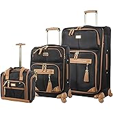 Steve Madden Designer Luggage Collection - 3 Piece Softside Expandable Lightweight Spinner Suitcase Set - Travel Set Includes an Under Seat Bag, 20-Inch Carry on and 28-Inch Checked Suitcase, Harlo