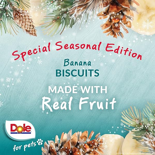 DOLE FOR PETS DOG BISCUITS BANANA BLIZZARD WINTER FLAVOR, REAL FRUIT FLAVOR VEGAN CRUNCHY TREATS, NO WHEAT CORN SOY OR ARTIFICIAL ADDITIVES, BITE SIZE TRAINING SNACKS FOR DOGS, 7 OZ