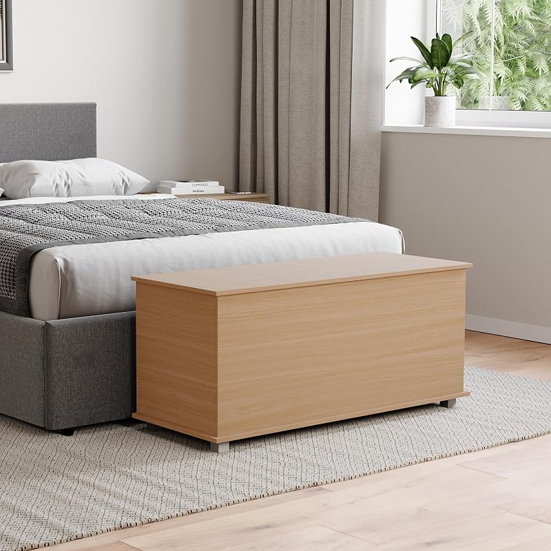 Vida Designs Leon Wooden Pouf Storage Box with Lift Lid Pine Wood