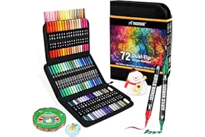 Pagather 72 Colors Acrylic Paint Markers, Dual Tip with Fine Tip and Brush Tip Pens for Stone, Wood, Calligraphy, Canvas, Ceramic, Metal, Glass, Rock Painting, DIY Crafts Art Supplies Kit