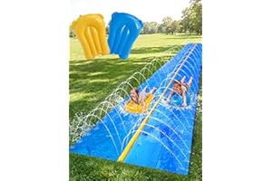 Sloosh Huge Water Slide, 30ft x 6ft Heavy Duty Lawn Water Slide with Built-in Sprinkler and 2 Slip Inflatable Boards for Part