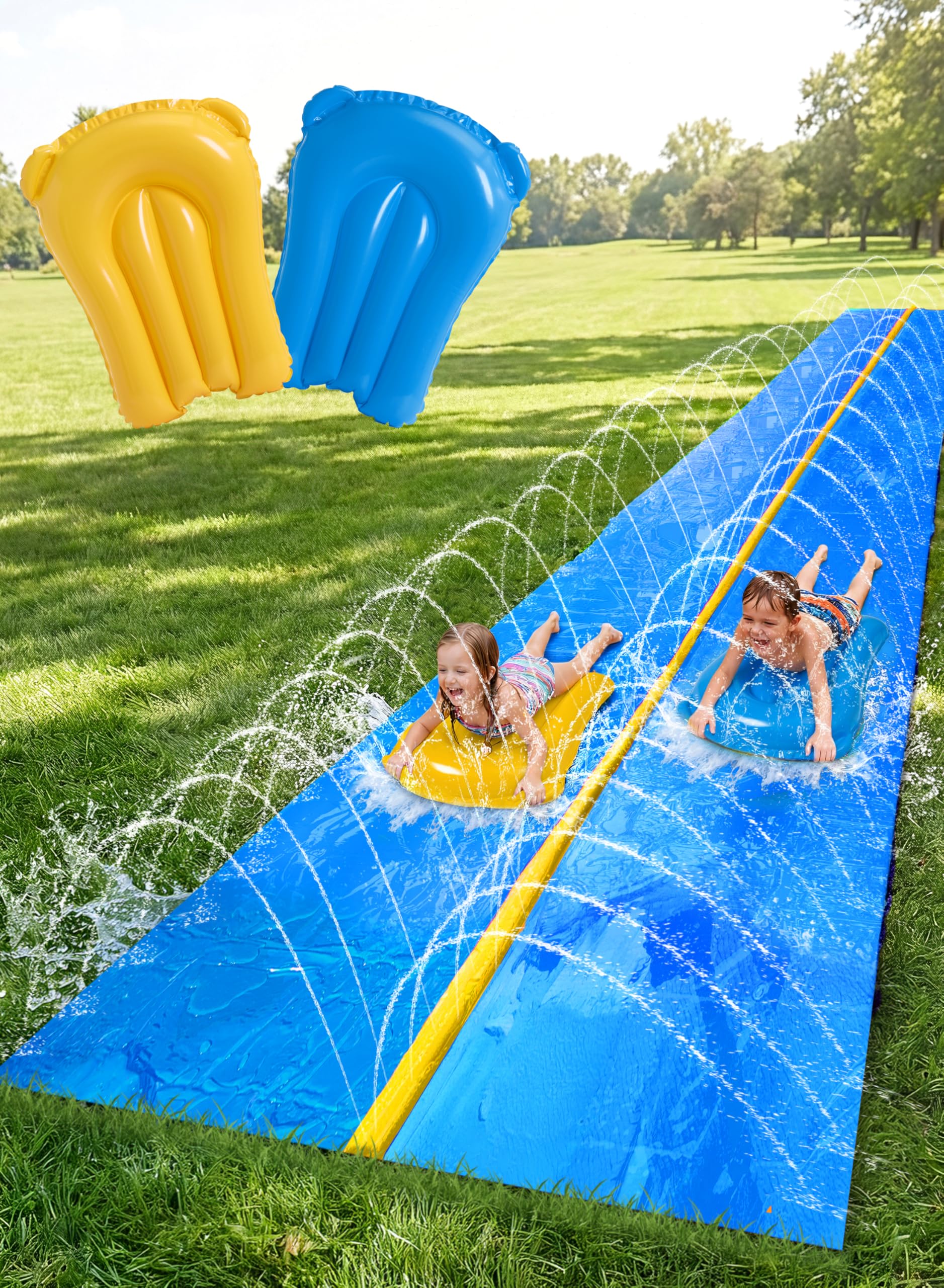 Sloosh Huge Water Slide, 30ft x 6ft/914.4*182.8cm Heavy Duty Lawn Water Slide with Built-in Sprinkler and 2 Slip Inflatable Boards for Summer Party Yard Lawn Outdoor Water Play Activities