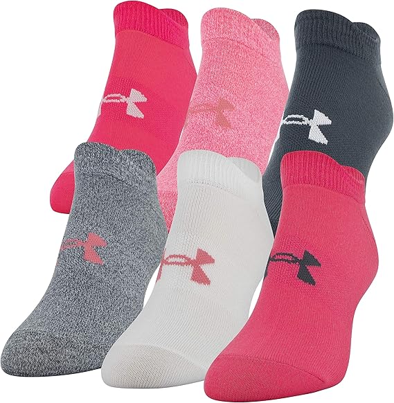 Under Armour Women's Essential 2.0 No Show Socks, 6Pairs , Cerise