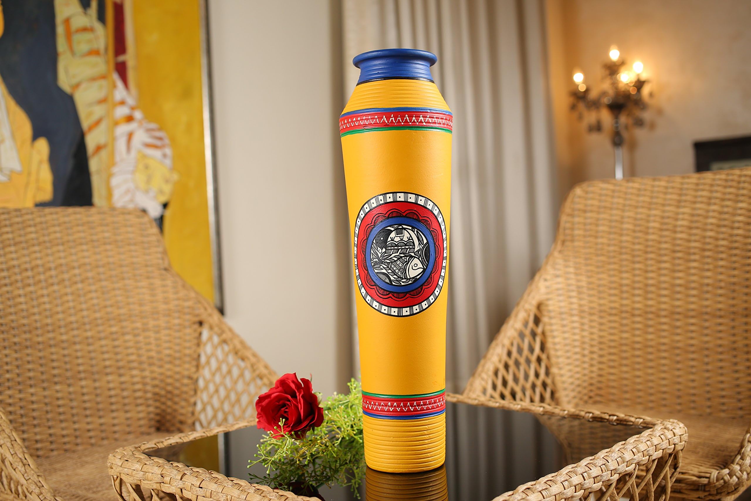 KOLAMBAS Indian Tradtional Terracotta Taper Shape Vase Hand Painted Home Decorative Handicraft