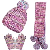YKYUASD Kids Winter Hat Gloves Scarf Set Girls Toddler Beanie Hat Fleece Lined Knit Neck Warmer with Pom Mittens Set