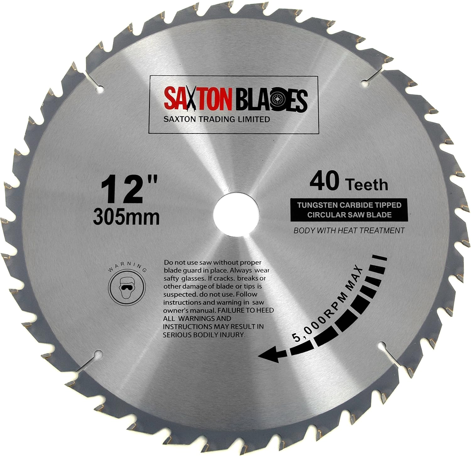 TCT30540T Saxton TCT Circular Wood Saw Blade 305mm x 30mm Bore x 40T for Bosch Makita Dewalt, Silver