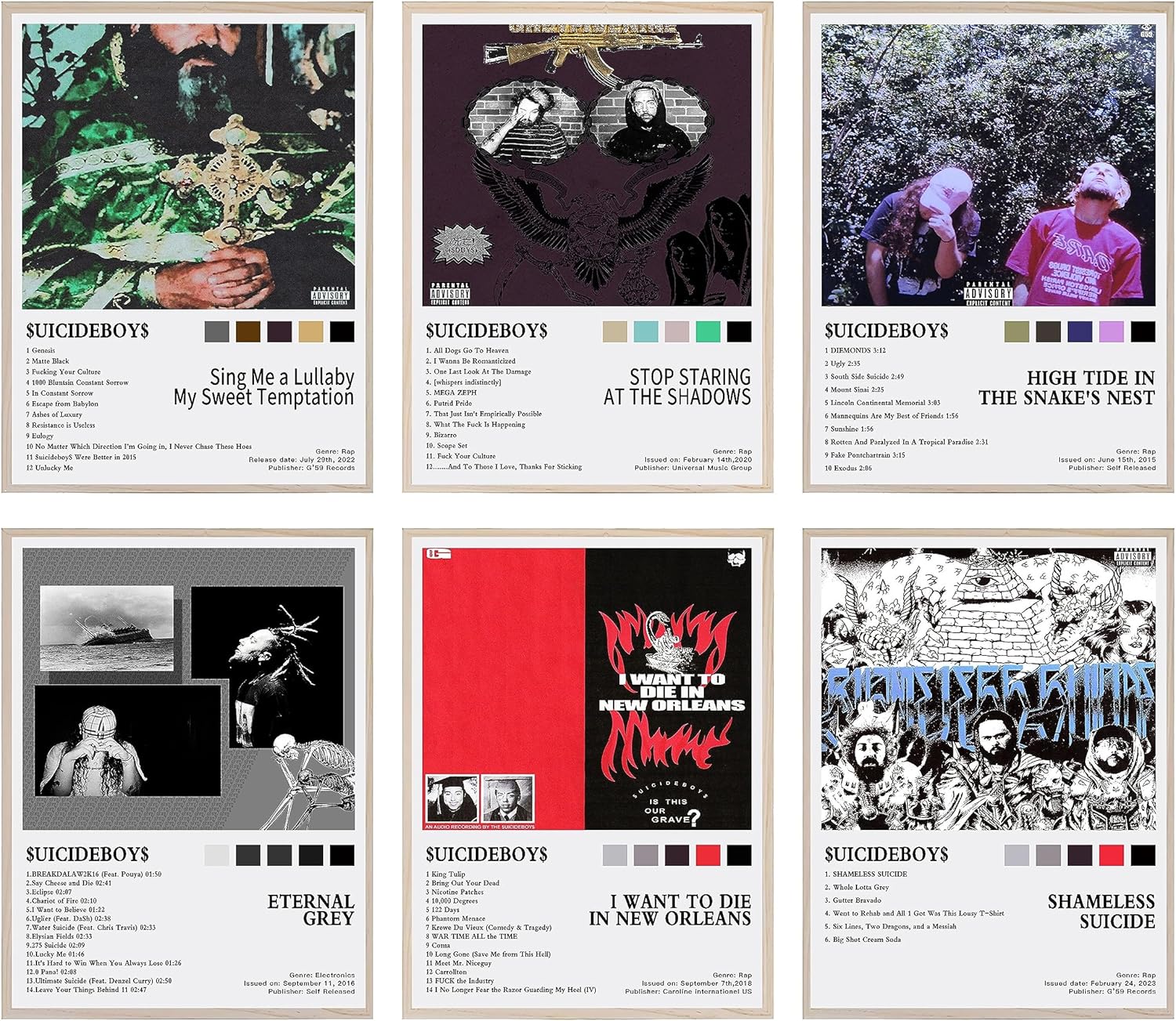 Wall Décor - Suiboys Poster A Set of 6 Posters Music Album Covers Poster Album Aesthetics 6 Piece Set 8x12IN Prints Unframed Set of 6