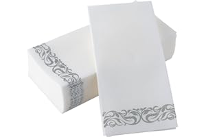 BloominGoods Disposable Linen Feel Hand Paper Napkins, 4"x8.5" folded, 12"x17" unfolded, Silver (Pack of 100)