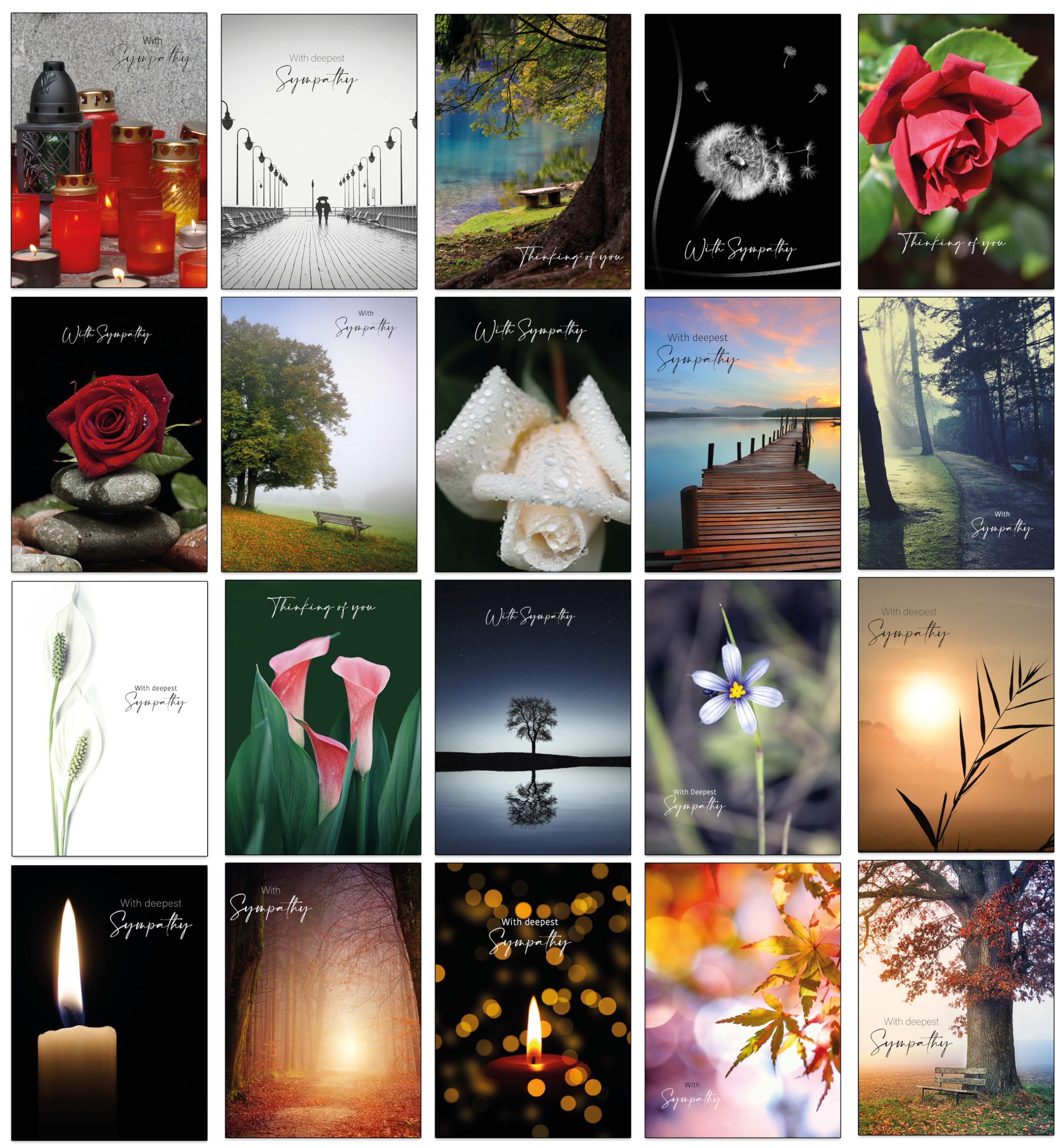 20 Sympathy Cards Multipack Thinking of You Cards - 12 x 17cm (about 5x7 inches) Mixed Designs