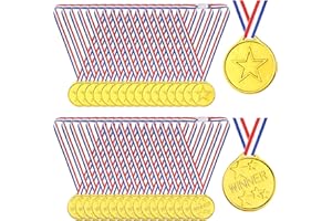 rookea 48Pcs Winner Medals Kids Plastic Medal Award with Neck Ribbons for Kids Classroom Party Favor Decorations Sports Day Awards