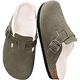 Women's Fuzzy Suede Clogs Leather Mules Fur Lined Soft Non Slip Potato Shoes with Arch Support