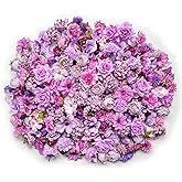Artificial Purple Flowers Bulk Silk Roses Fake Flowers Heads for Crafts - DIY Home Spring Garden Floral Party Wildflower Garland Hanging Decoration Mini Small Faux Fabric Flowers Heads 3-6cm (Purple)