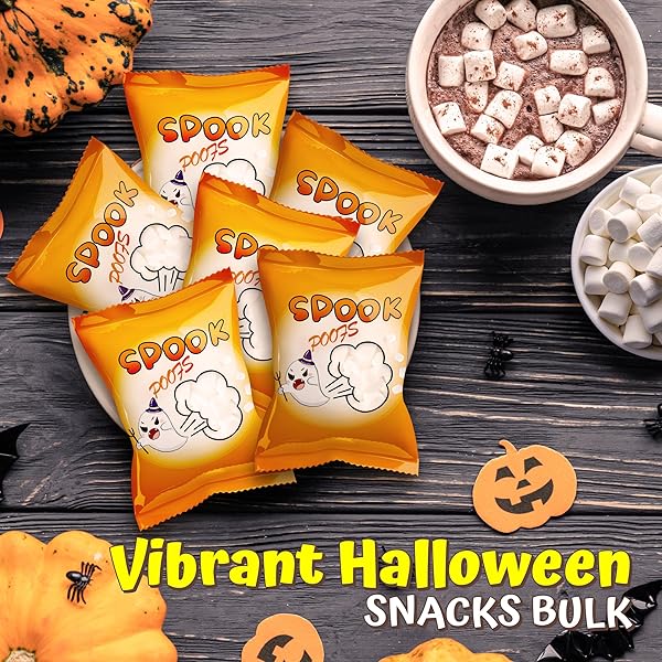 4E’S NOVELTY 24 PACK HALLOWEEN MINI MARSHMALLOWS – SPOOK POOF – INDVIDUALLY WRAPPED VANILLA FLAVOR – HALLOWEENS CANDY FOR KIDS IN BULK, SNACKS FOR TRICK OR TREAT, 17 MARSHMALLOWS IN EACH BAG