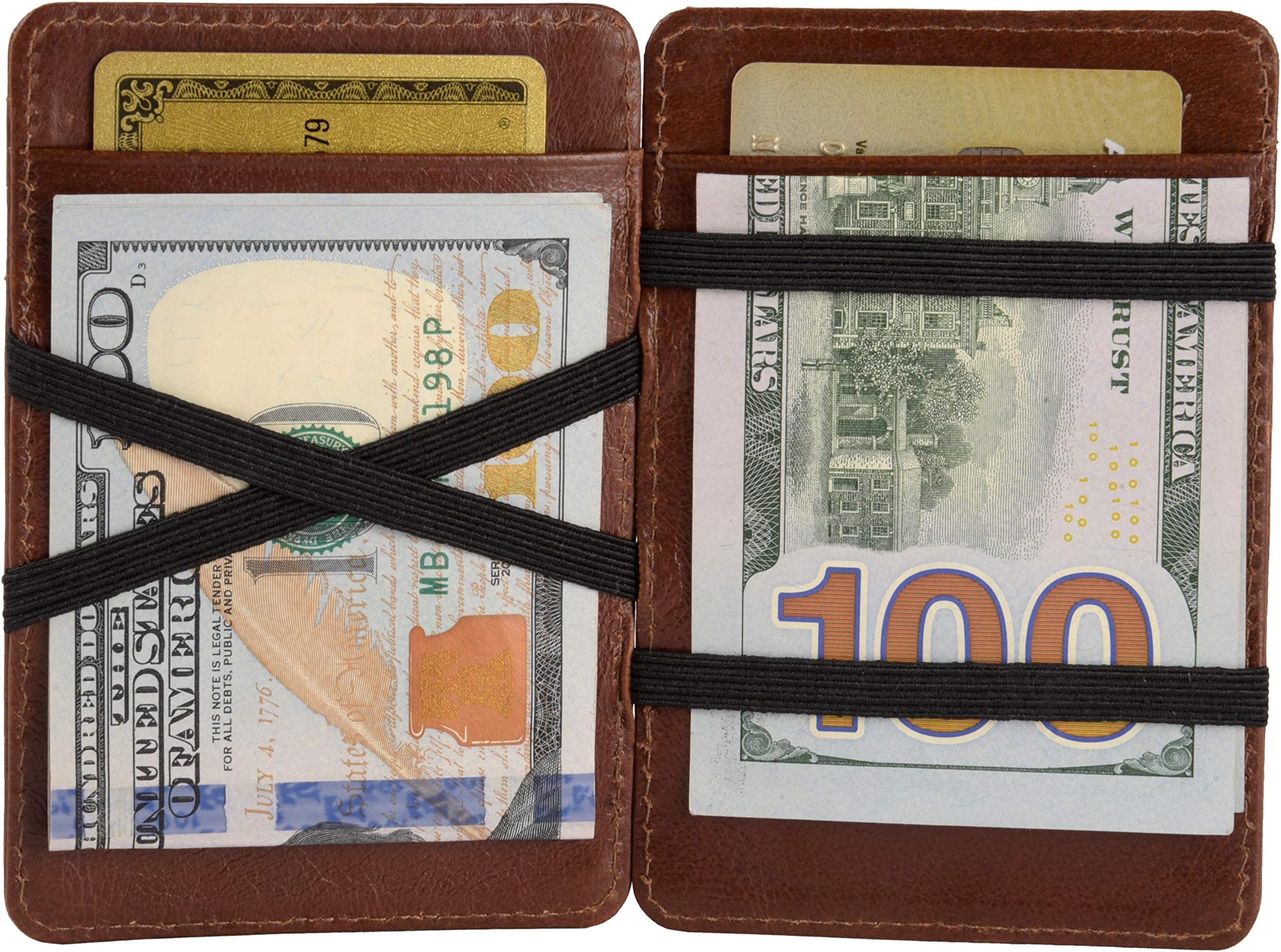 AULIV RFID Blocking Thin Minimalist Magic Wallet Card Case Vegetable Tan Leather with Gift Box