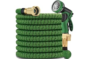MIUBBUR Expandable Garden Hose 25 ft with 10 Function Spray Nozzle, Lightweight, No-Kink Flexible Hose with 3/4" Brass Fittings and 6-Layer Latex Core, Retractable Water Hose (Green Black)