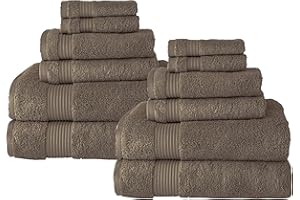 Classic Turkish Towels - Family Towel Set for Bathroom, 100% Turkish Cotton, Quick Dry, Soft & Absorbent 4 Bath Towels, 4 Hand Towels, & 4 Washcloths, Amadeus Collection - 12 Pc Set (Deep Taupe)