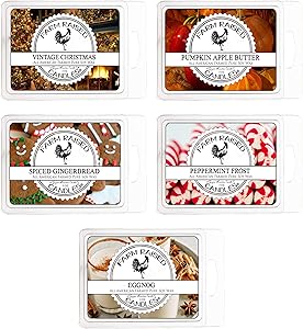Cool Weather Variety Assortment 5 Pack (15 Ounces). USA Hand-Made Scented Wax Melts.100% All Natural Farm Raised Candles Soy Wax Made Paraffin-Free. Apple Butter,Egg Nog,Vintage Christmas,Gingerbread