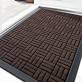 OLANLY Front Door Mat Outside Entrance 29.5x17, Absorbent, Heavy Duty Sturdy Natural Rubber Doormat Indoor Outdoor, Stain and Fade Resistant, Non-Slip Backing Low Profile Floor Mat for Entryway, Brown