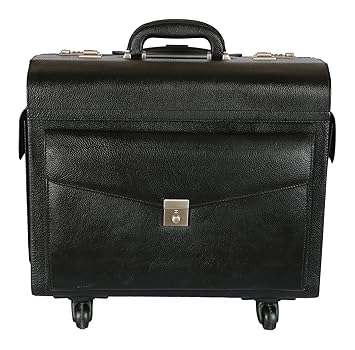 C Comfort Leather 37 Liters Black Pilot Trolley Bag (EL522_BL)