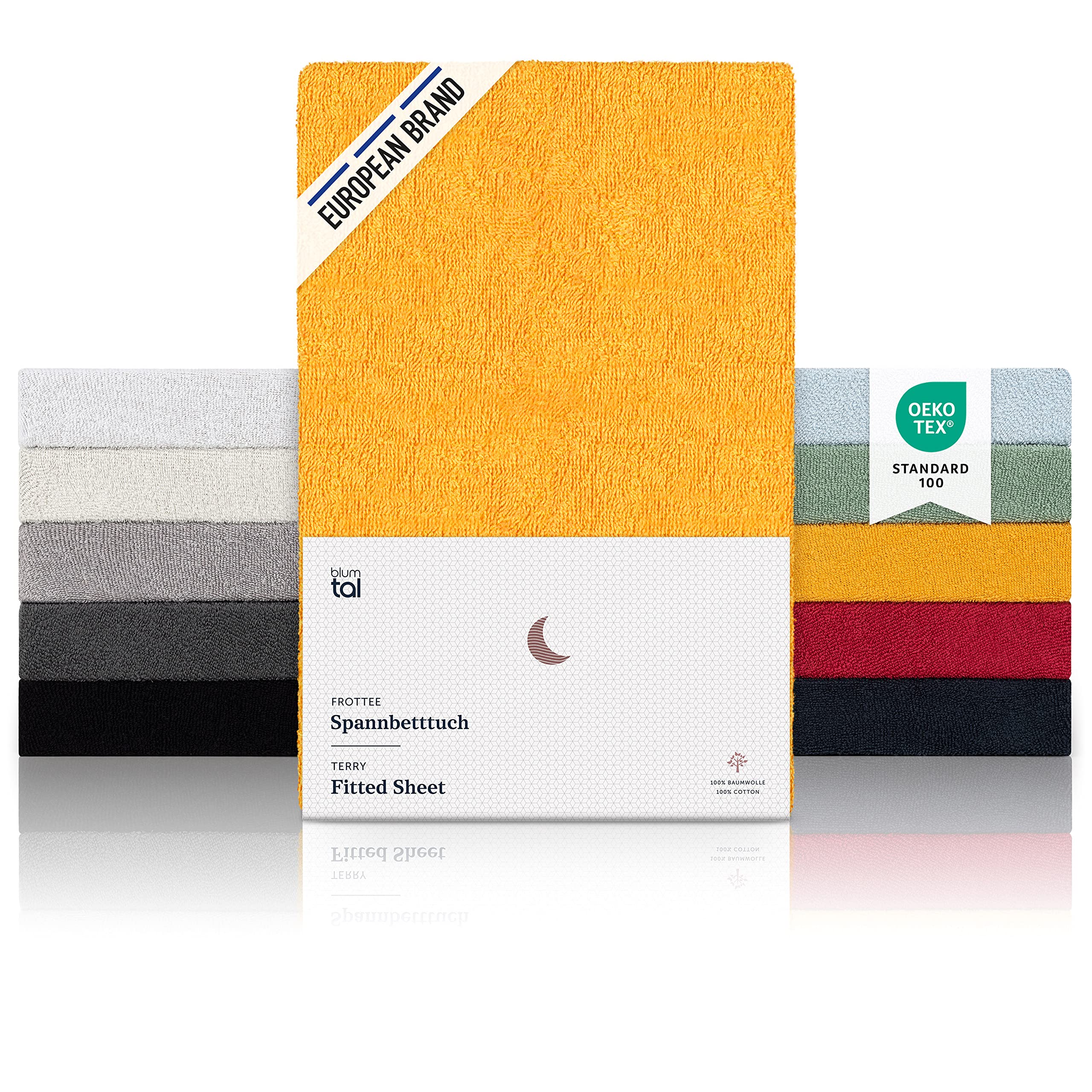 Blumtal SUPER KING Fitted Sheet Terry Cloth - Super Soft, Cozy and Warm Bed Sheets Fitted - Spicy Mustard