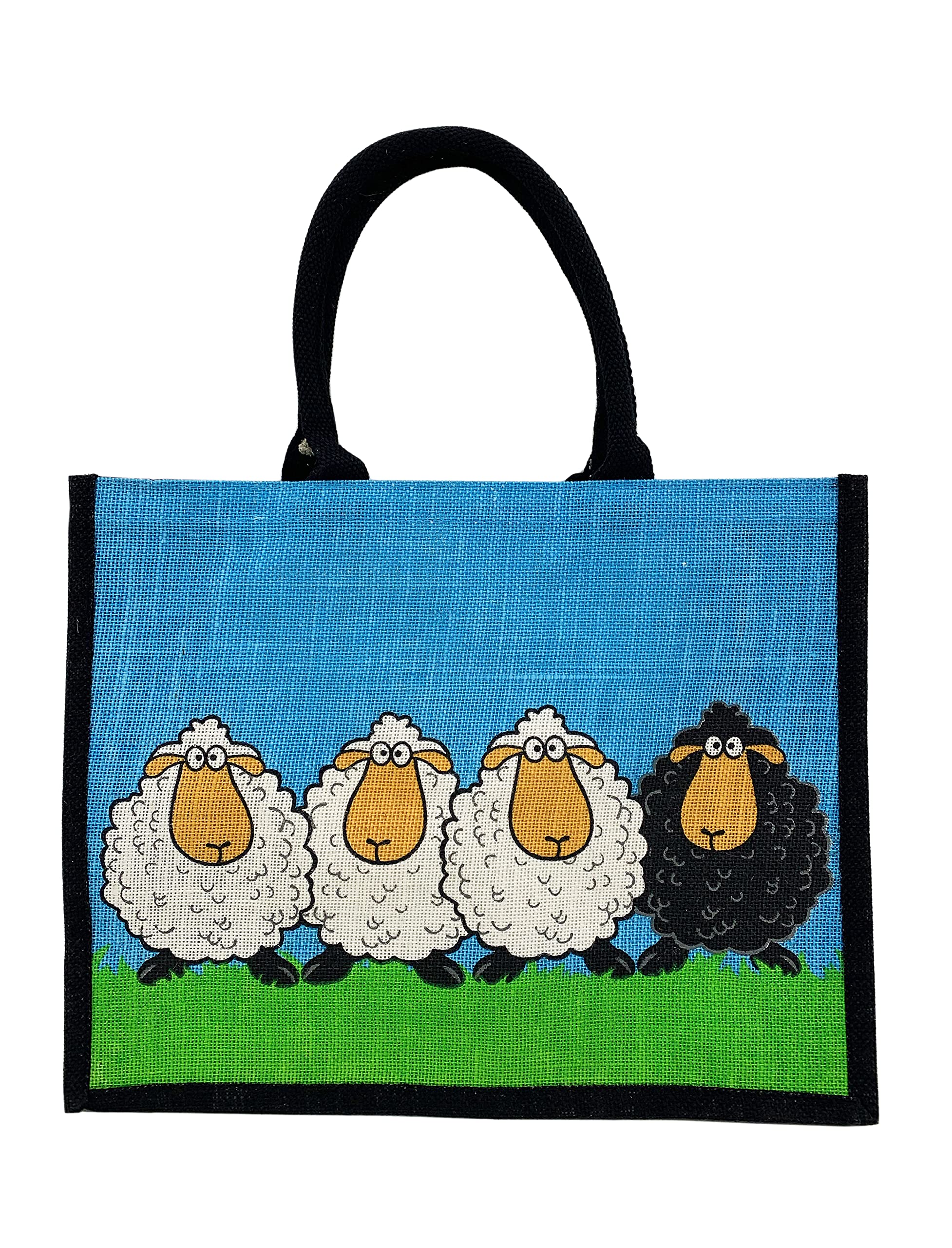 Box Shaped Eco Friendly Jute Shopping Bag with Gusset (Sheep)