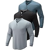 Liberty Pro 3 Pack Mens Waffle Henley Thermal Long Sleeve Shirts, Casual Fitted Fall Shirts for Men