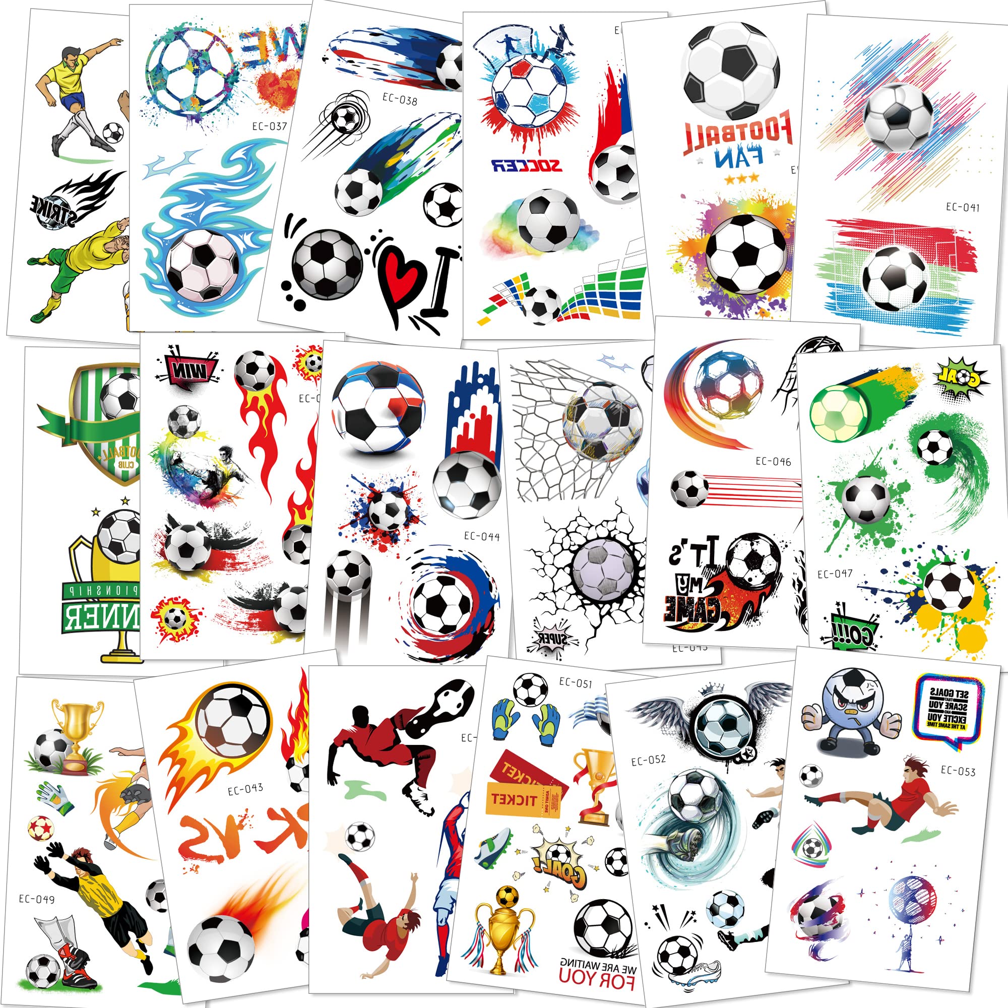Konsait Football Tattoos Kids Children Temporary Transfer Tattoos Boys Birthday Party Bag & Stocking Fillers, 18 Sheets
