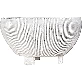 Creative Co-Op Small Distressed Cream Footed Terracotta Planter with Fluted Texture