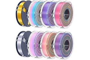 SUNLU 3D Printer Filament Bundle, PLA Silk Rainbow Filament Multicolor, Fast Color Change Each 8 Meters, Individually Vacuum Packed, 250g Spool, 8 Rolls, 2kg Total, 6 Silk Rainbow+Light Gold+Silver