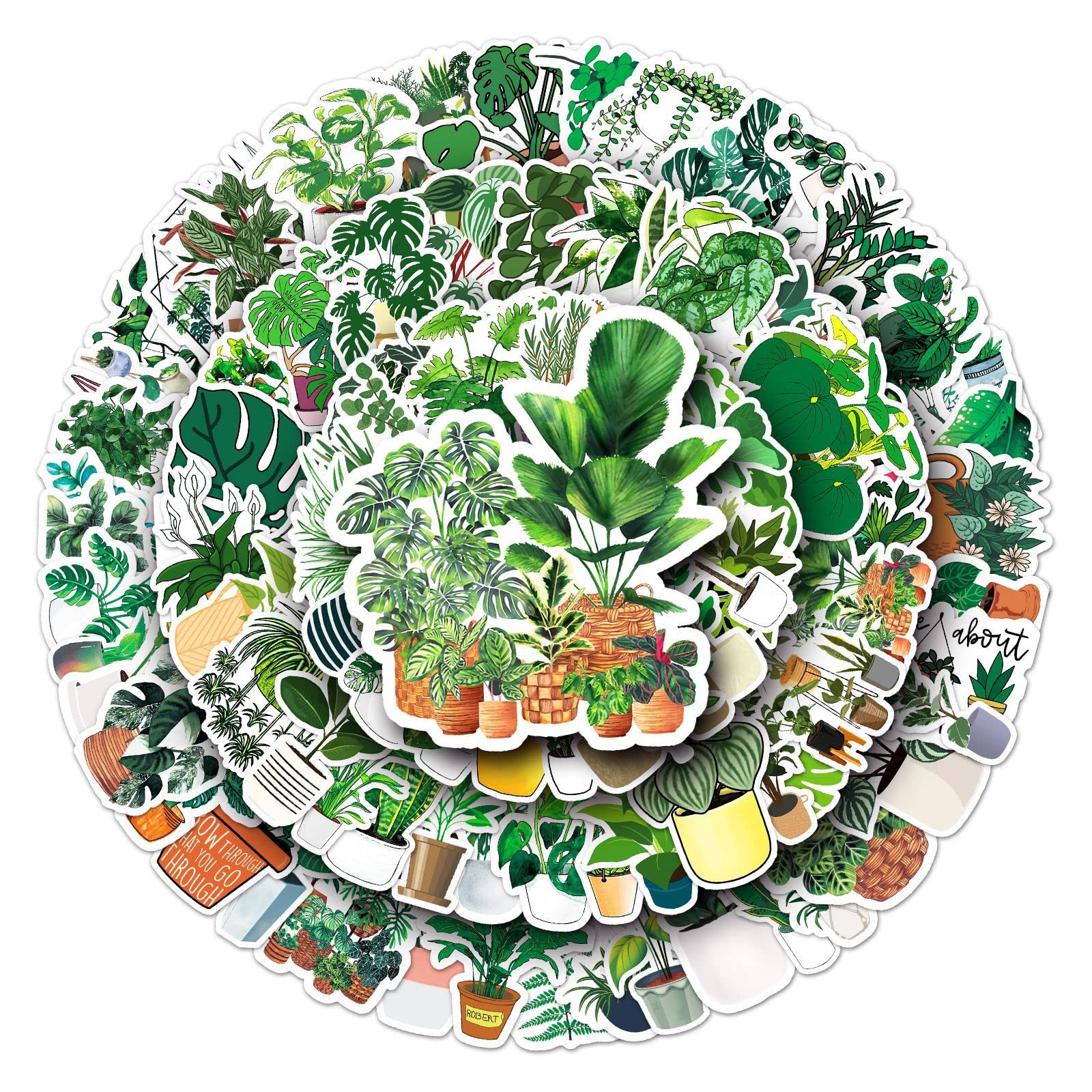 100Pcs Green Plants Stickers Laptop Car Scrapbook Phone Skateboard Suitcase Luggage Bike Plants Stickers Vinyl Waterproof Aesthetic Personalised Stickers for Teens Boys Girls Adults Children