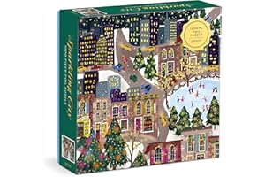 Galison Sparkling City – 1000 Piece Foil Puzzle with Illustrations of Colorful Merriments in The City with Gold Foil Accents