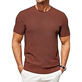 COOFANDY Mens Knit Summer Shirts Vintage Waffle T Shirts Casual Lightweight Tee Shirts Crew Neck Shirts Short Sleeve Fashion Clothes 2025 Brown