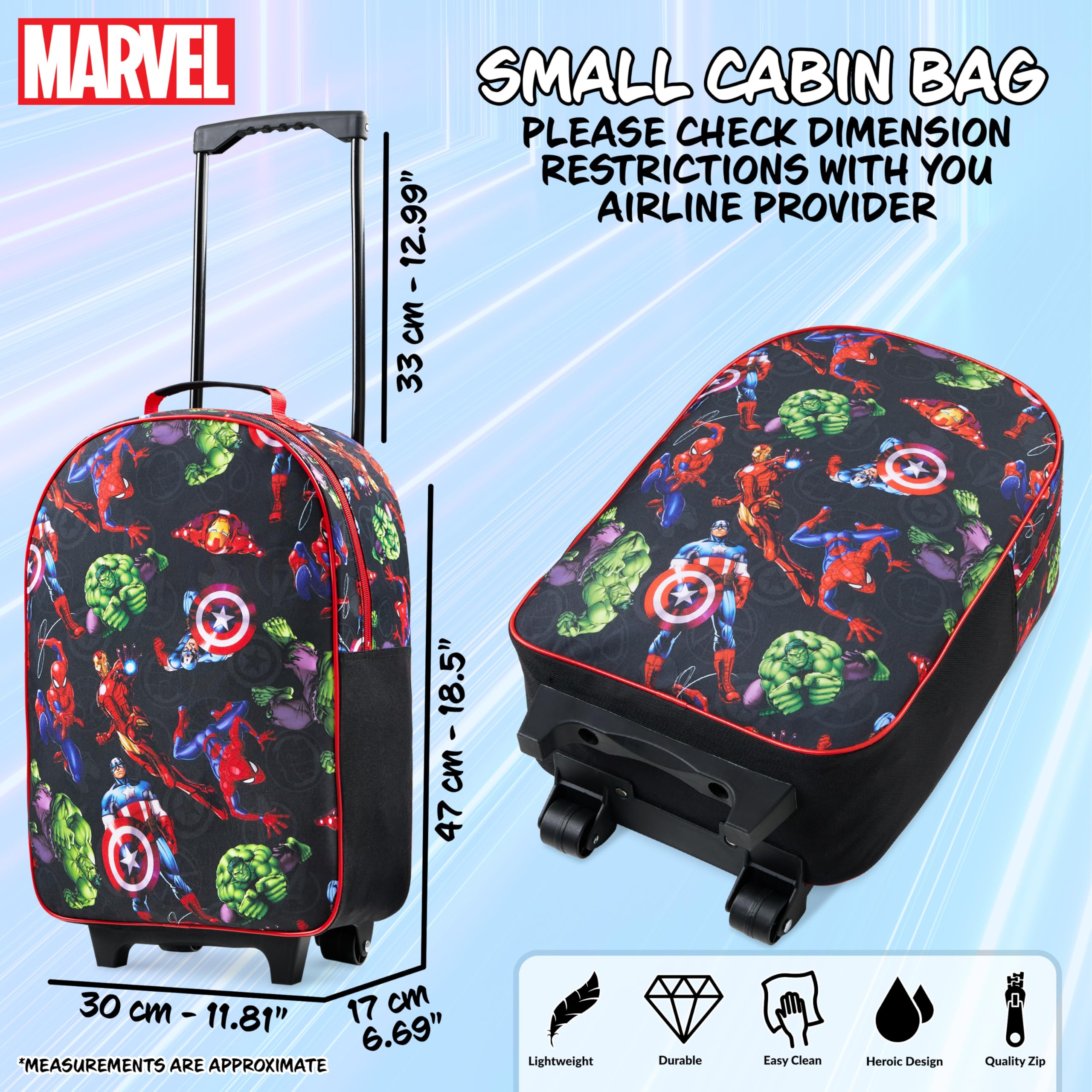 Marvel Avengers Spiderman Kids Suitcase Foldable Carry On Luggage with Wheels Lightweight Travel Trolley Bag for Vacations Trips Gifts for Boys (Multicolor Avengers)