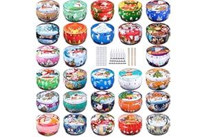 Ahyiyou Christmas Candle Tins 28 Pieces 28 Color 2.2oz, Round Containers with Lids, Candle Wicks, Wicks Holder, Wicks Stickers for Candle Making