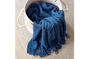 BOURINA Throw Blanket Textured Solid Soft Sofa Couch Cover Decorative Knitted Blanket (Royal Blue,50x60 inches)