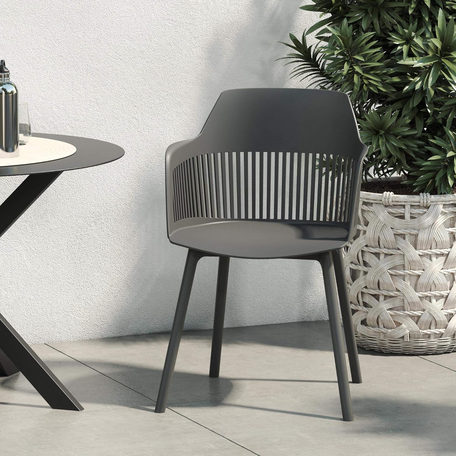 CosmoLiving by Cosmopolitan , Camelo Collection, Indoor/Outdoor Resin Dining Slat Back, 2-Pack, Black Chair: Furniture & Decor