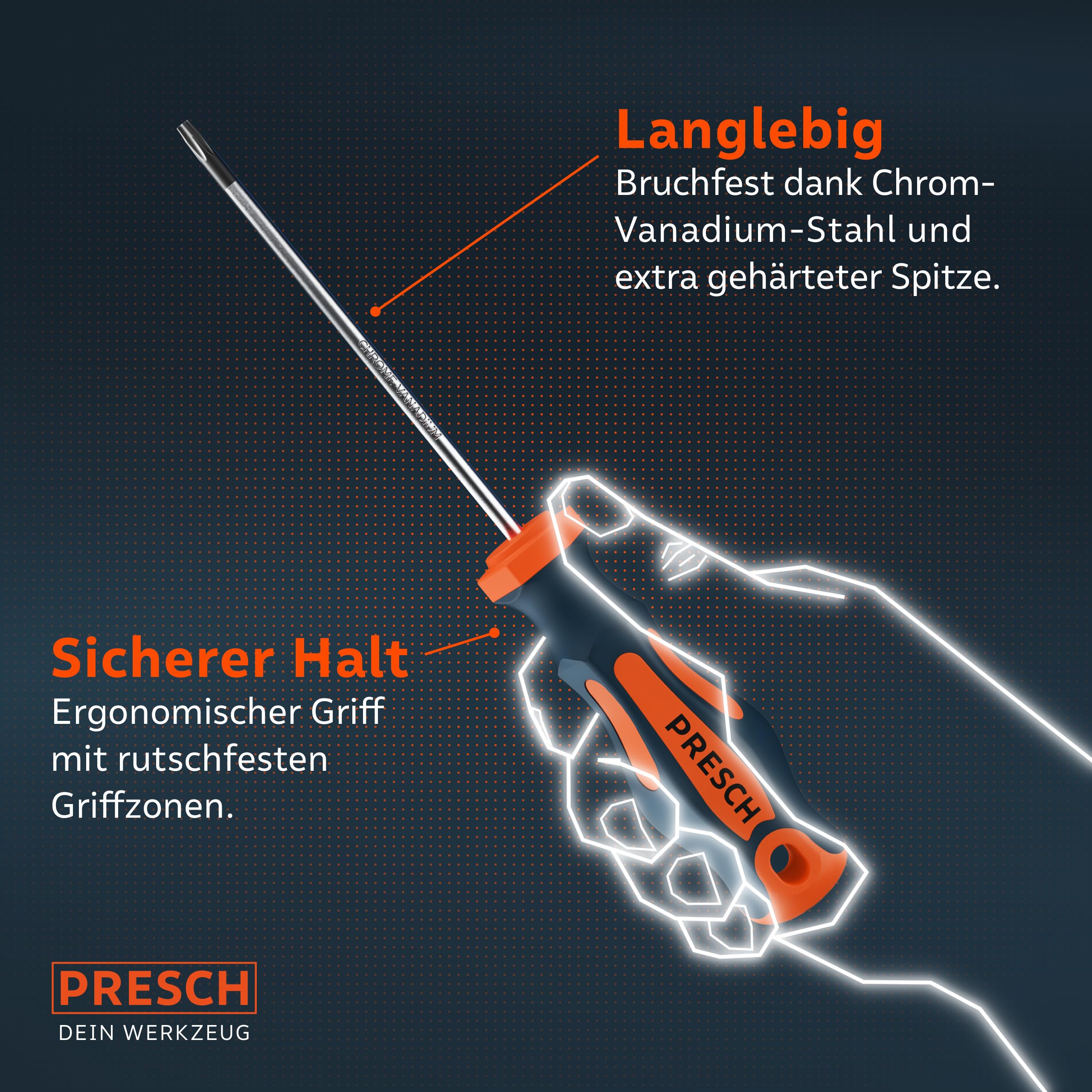 Presch TX Schraubendreher Set 6-teilig - Hochwertige, magnetische Sternschraubenzieher - Innensechsrund T Schraubenzieher Satz - Profi Werkzeug zum Schrauben 6