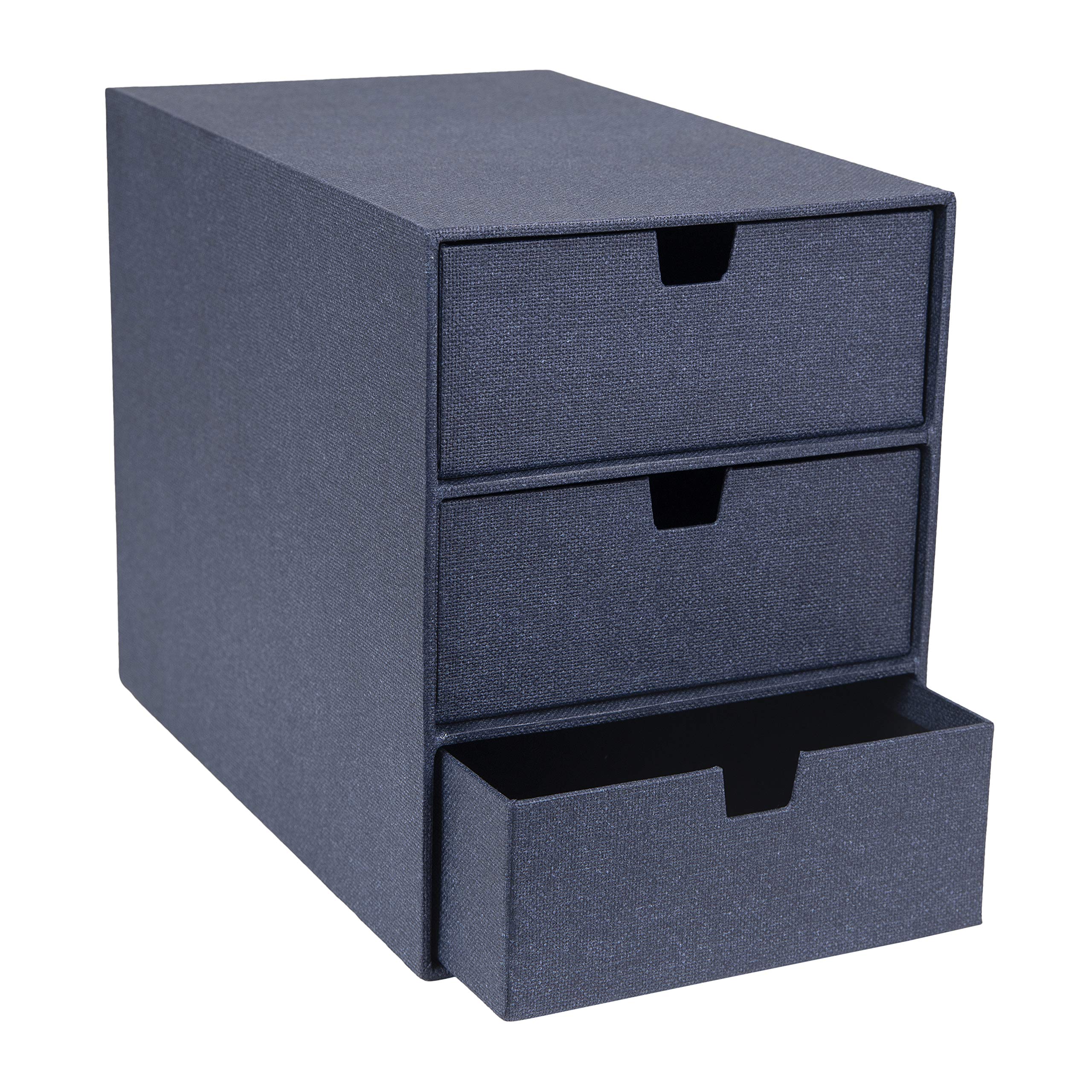 Bigso Box of Sweden Ingrid 3-Drawer Fiberboard Desk Organizer | Durable Desk Storage Organizer with Drawers for Office Supplies and Accessories | Stackable Desktop Drawers | 6.3''x9.9''x8.1'' | Blue