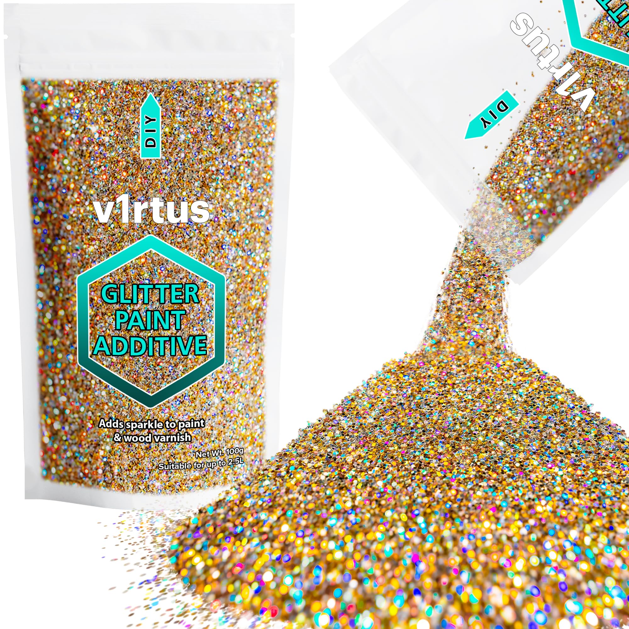 Gold Silver Holographic Glitter Paint Additive 100g | Sparkle Glitter Paint for Walls Interior Exterior, v1rtus