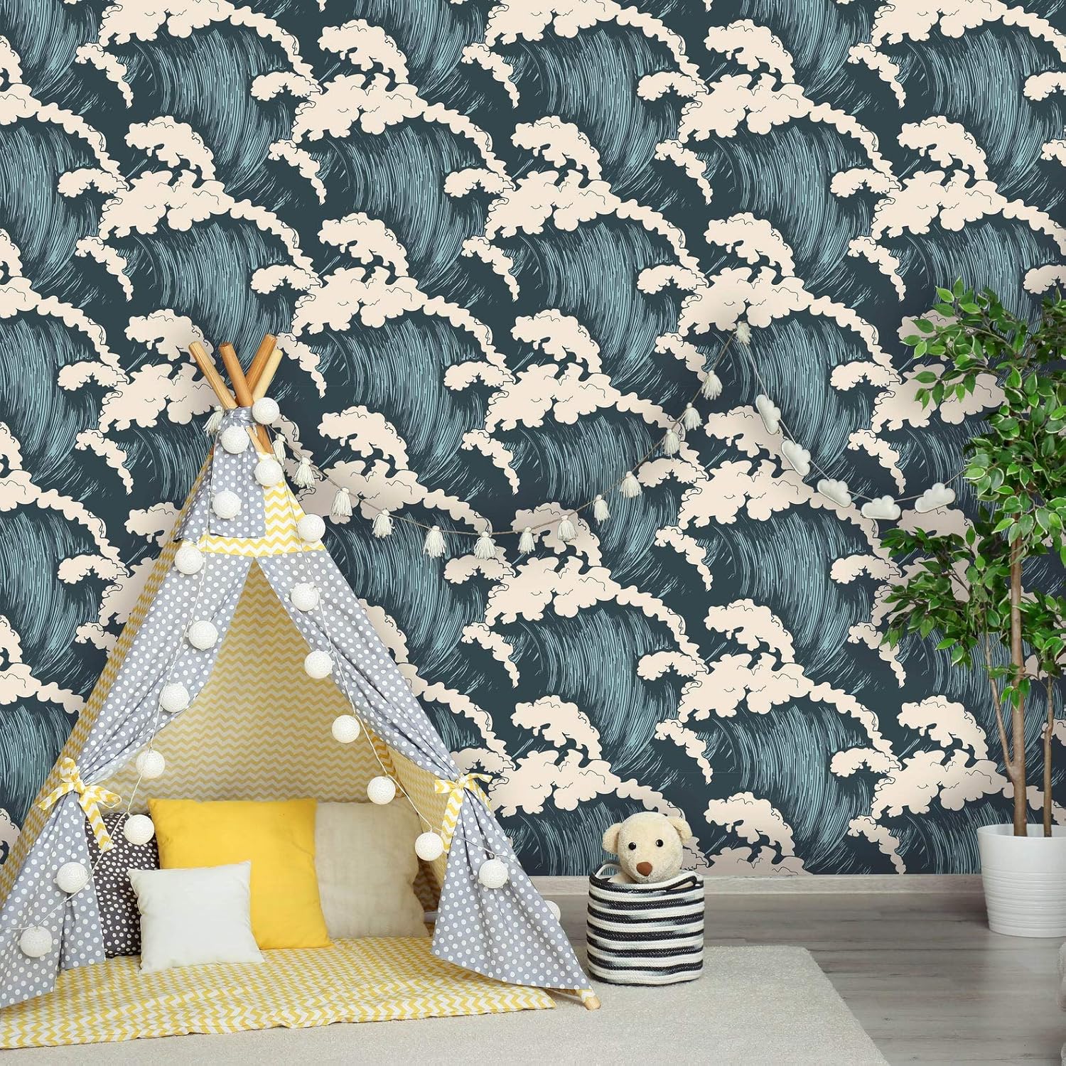 Coloritto Vintage Ocean Waves Peel and Stick Wallpaper Removable