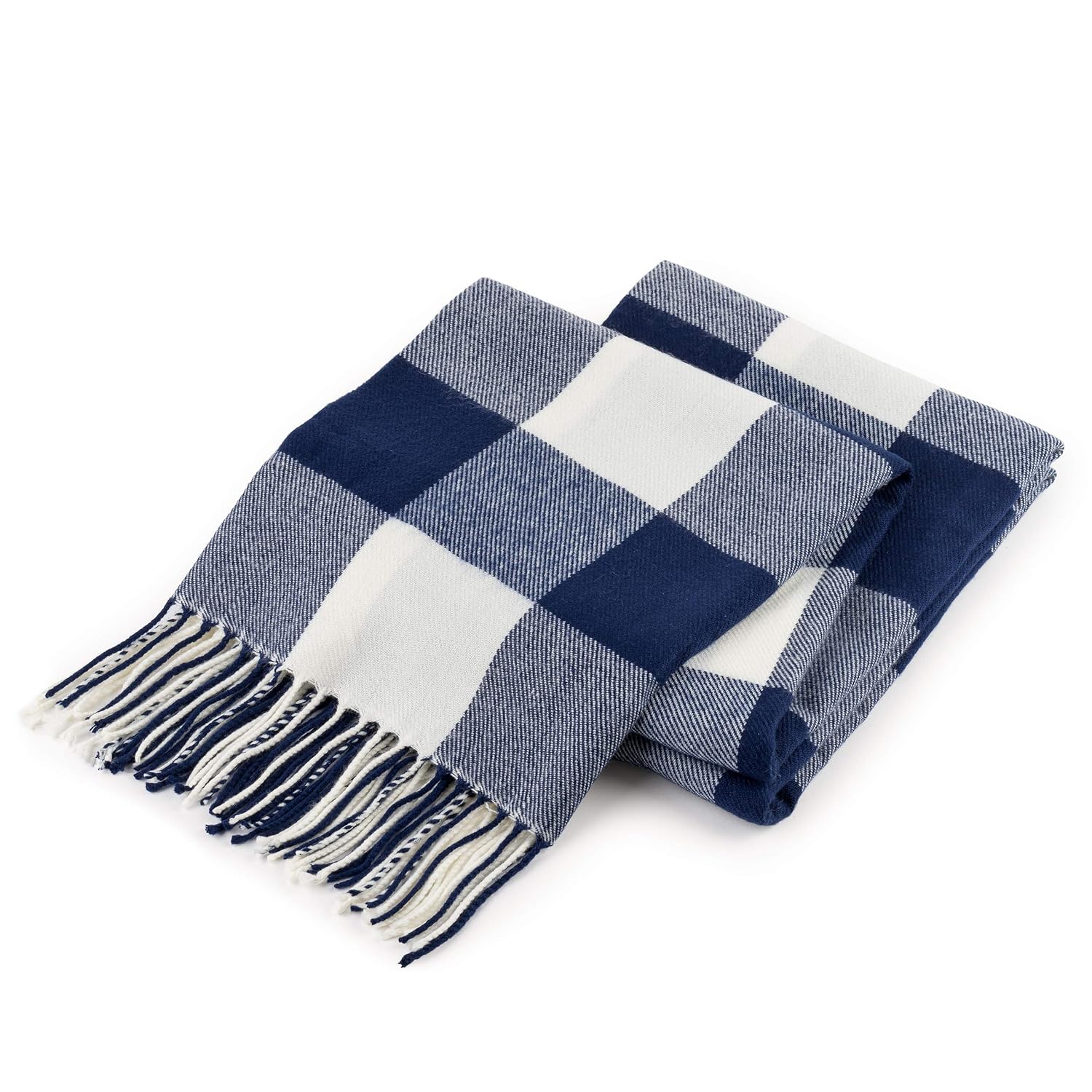 Good MANORS Buffalo Check Plaid Throw Blanket, Ultra Lightweight for Summer, Modern Farmhouse Decor for Couch, Bed, Living Room, Outdoor, Woven Soft Faux Cashmere, 50" x 60", Navy Blue & Off-White