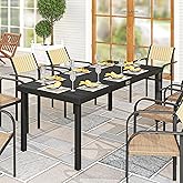 Outsunny 75" x 35" Outdoor Dining Table for 8 People, Rectangular Aluminum Frame Garden Table with All-Weather Faux Wood Top 