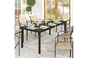 Outsunny 75" x 35" Outdoor Dining Table for 8 People, Rectangular Aluminum Frame Garden Table with All-Weather Faux Wood Top 