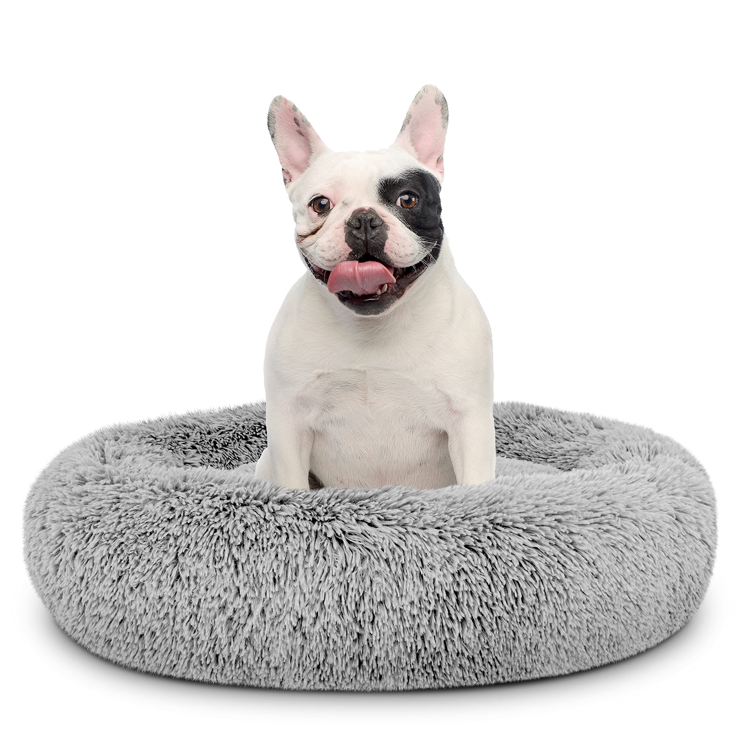 The Dog’s Bed Sound Sleep Nest — Plush Round Donut Bed, Silver Grey Fur, Medium Beds - 76cm Diameter