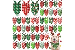 Weewooday 50 Pcs Christmas Bandanas for Dogs Xmas Bandanas Bulk with Santa Snowflake Candy Cane Soft Bibs Adjustable Triangle Doggie Scarf for Small Medium Large Pet (31.5 x 21.7 x 21.7 Inch)