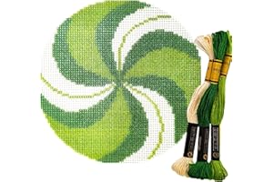 Howie's Needlepoint Needlepoint Kits, 18CT Printed Embroidery Pattern Starter Kits, Stamped Patterns Canvas Kits(Green Peppermint,4x4inch)