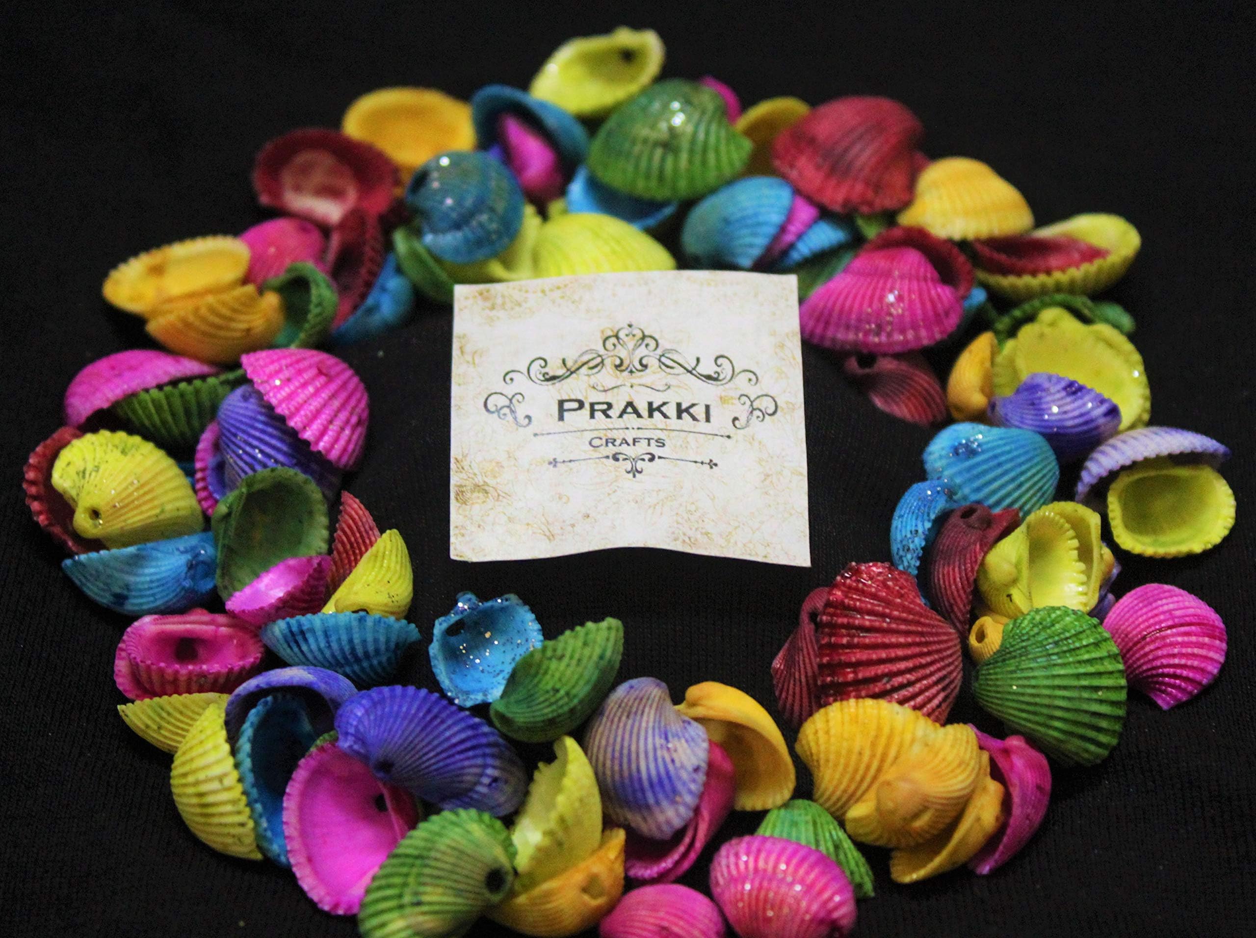 Prakki Crafts Small Sea Shells Colored with Sparkle 100 Piece