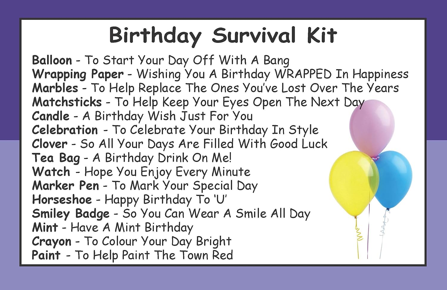 Survival Kit In A Can Birthday Humorous Novelty Fun Gift Happy Birthday Present & Card All In One. Friend, Sister, Brother - Image 3