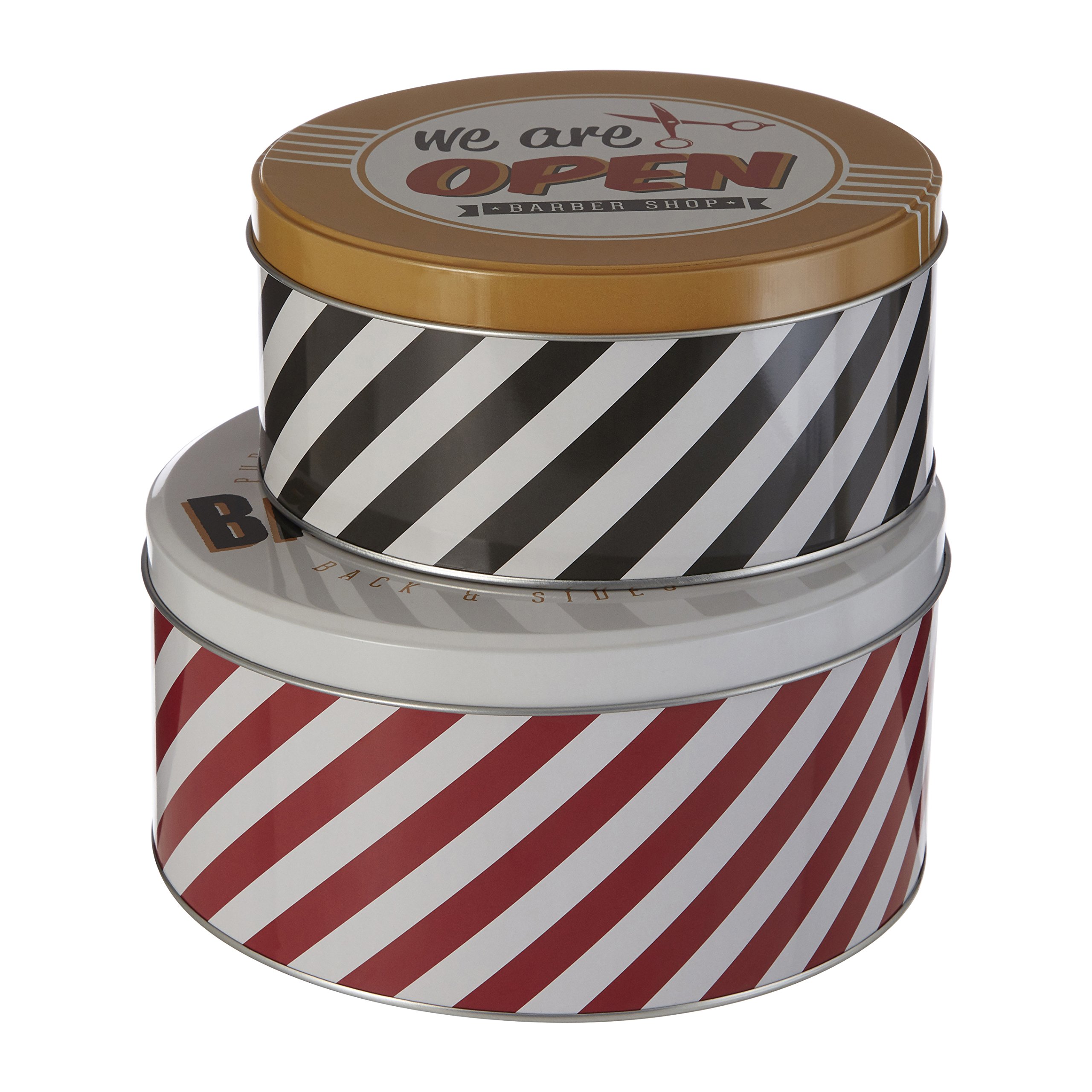 Premier Housewares 507302 Barber Shop Storage Tins, Round, Set of 2 , H9 x W20 x D20cm