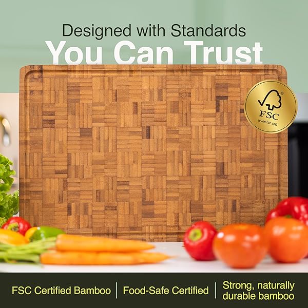 CACTUS & CUBBY PREMIUM BAMBOO CUTTING BOARD. DELUXE DEEP CARBONISED END GRAIN WOODEN CUTTING BOARD. 16.5″ X 11.8″. PRE-OILED BUTCHER BLOCK FOR PREPPING & SERVING. KNIFE FRIENDLY